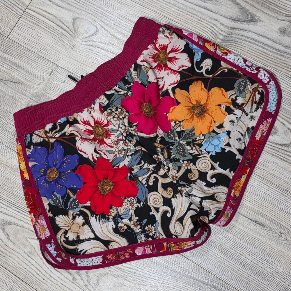 Johnny Was JW Active Archibal Floral and Maroon Running Shorts - Womens Small